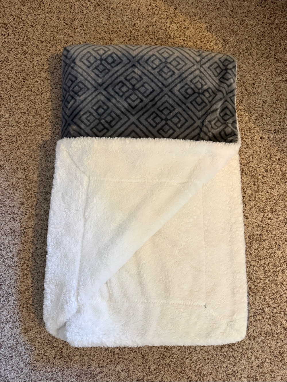 Plush Reversible Sherpa Throw Blanket - Gray and White